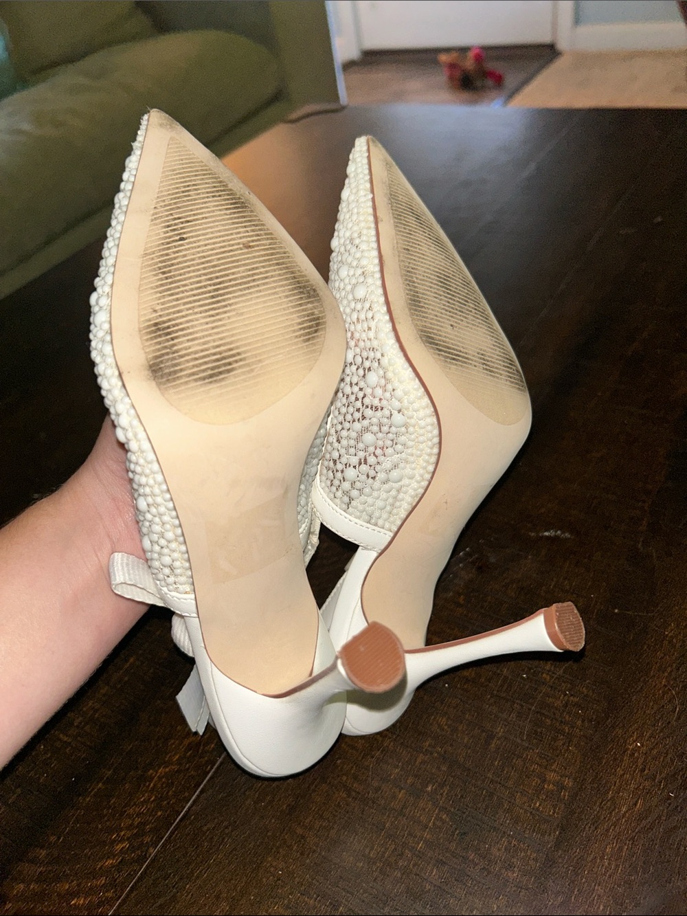 White Beaded Steve Madden Bridal Heels - Picture 4 of 4